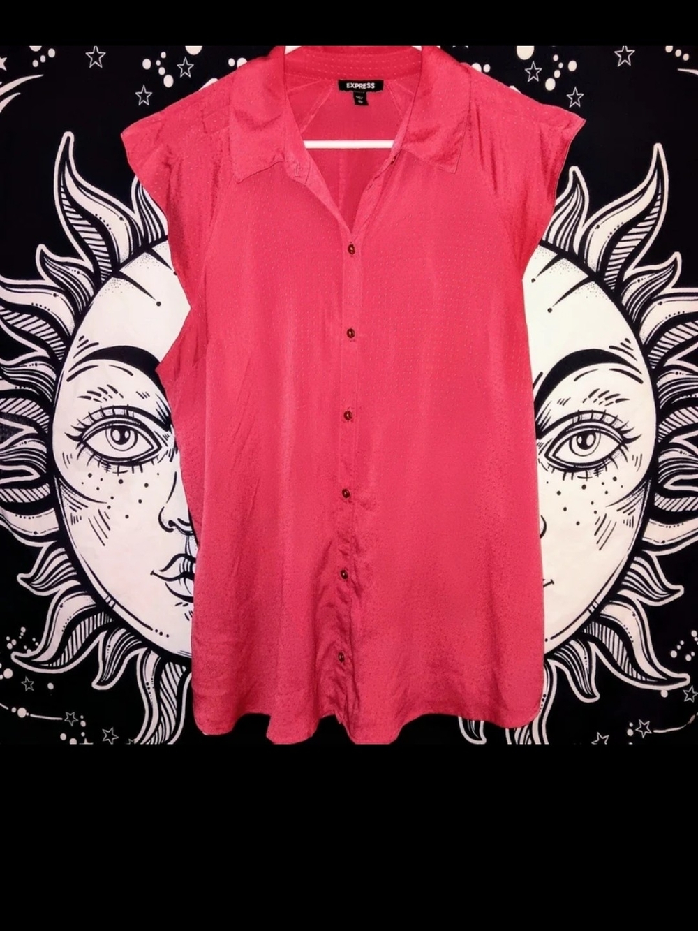 Express Coral Pink Cap-Sleeve Button-Down Blouse